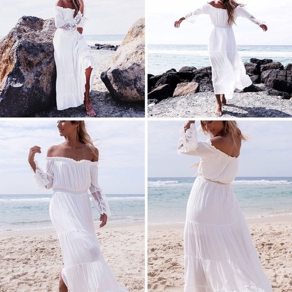 IN STOCK Off shoulder lace sleeve Maxi Dress - Picture 8 of 9